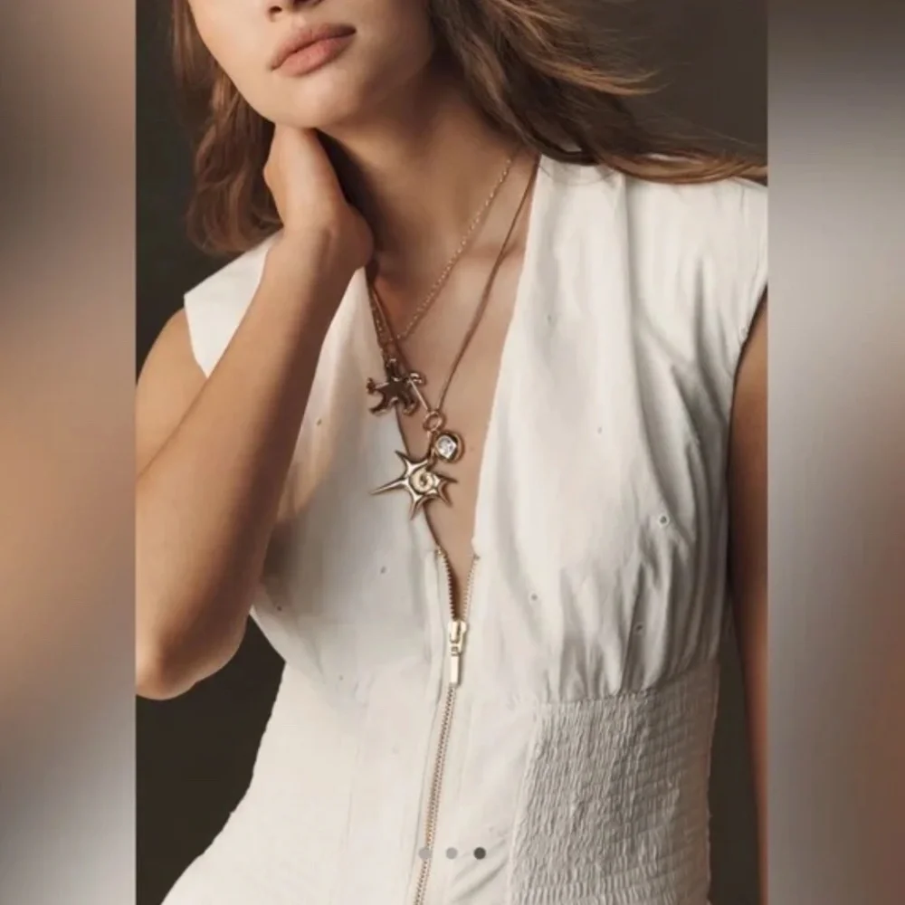 Anthropologie Tommie Cap-Sleeve Smocked FrontZip Shirt Dress:Eyelet Trim NWT - Picture 3 of 9